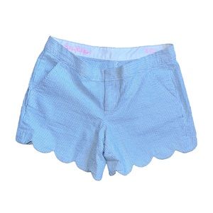 Lilly Pulitzer Blue Seersucker Scalloped Hem Buttercup Shorts